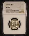 1939-S Washington Quarter - 25c NGC MS64 - Bright Example!