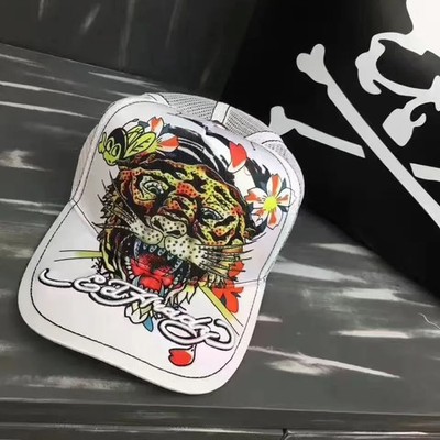 90s Ed Hardy Cap Embroidered Tiger Skull Baseball Cap Skull Roses Rhinestone Y2K