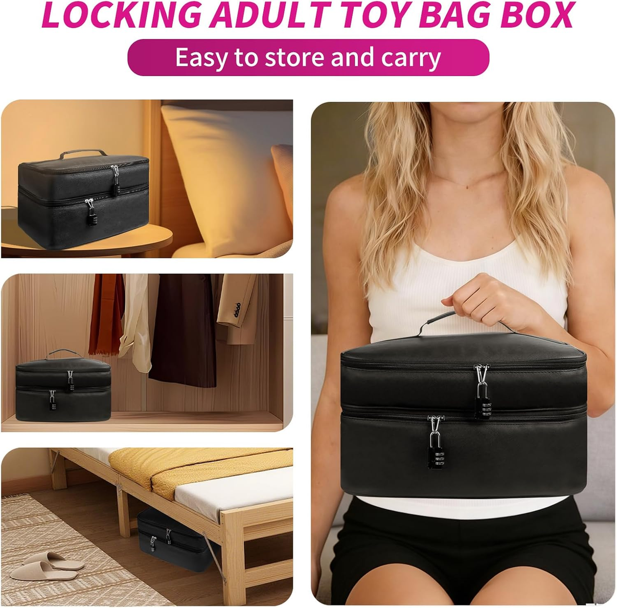 Discreet Lockable Adult Toy Storage Box with Microfiber Bags and
