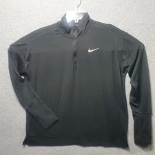 Nike Dri-FIT Women’s Running Top Black Large Half Zip Thumb Holes One Stripe