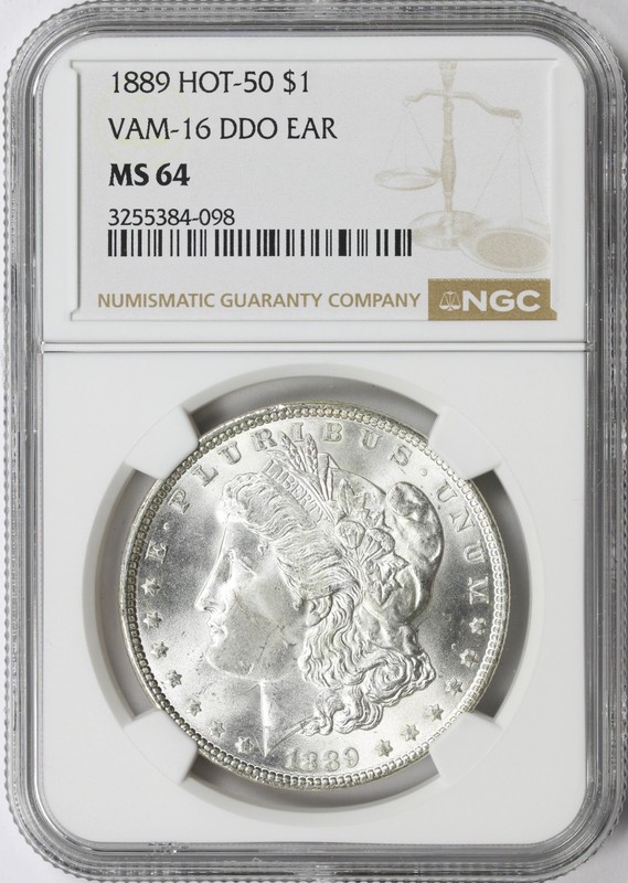 1889 HOT-50 $1 Morgan Dollar NGC MS64 VAM-16 DDO Ear Top 100 Variety