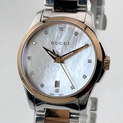 Gucci G-Timeless 126.5 Quartz Watch Shell Dial 12P Diamond Bicolor Ladies