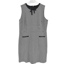 Talbots 16P Black White Houndstooth Sleeveless Tailored Sheath Dress Bow Neck