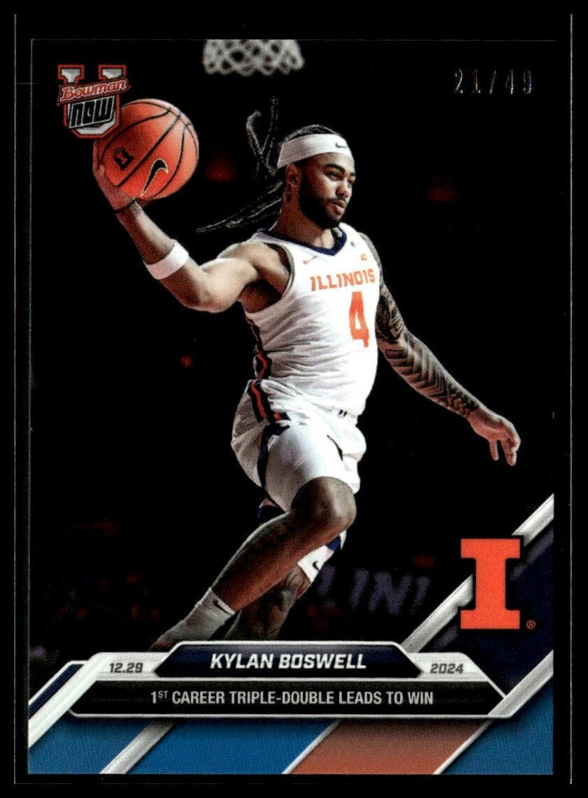 2024-25 Topps Bowman U Now 37 Kylan Boswell Illinois 1st Triple Doub Blue 21/49