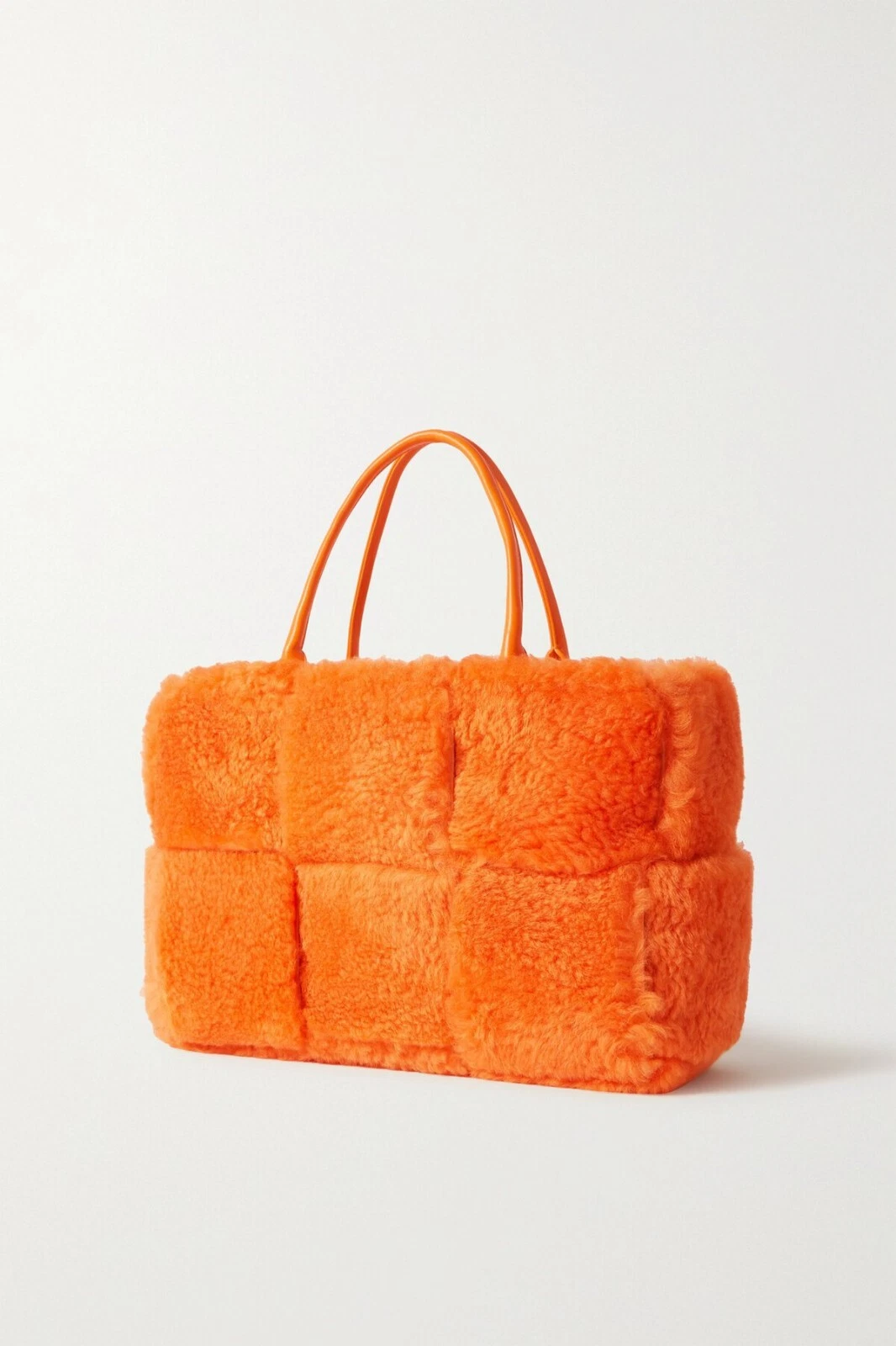 (NO CUSTOMS TAX) BOTTEGA VENETA Arco orange intrecciato woven shearling tote bag