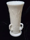 Westmoreland Vintage Milkglass Vase With Swans And Cattails  6.5" X 3"