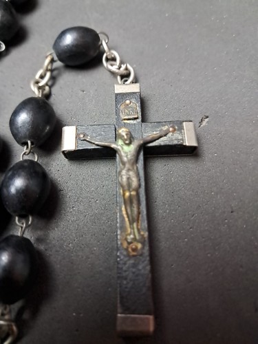 Antiguo Rosario Italiano Madera Ébano Crucifijo 31" Cuentas Madera Católica Italia Antiguo - Imagen 4 de 7
