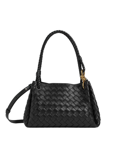 BOTTEGA VENETA Parachute Medium $5400 Black Leather Shoulder Bag New & Authentic