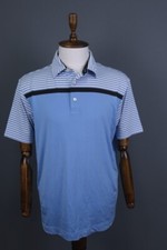 FJ FootJoy Athletic Fit Blue Striped Golf Short Sleeve Polo Shirt Size XL