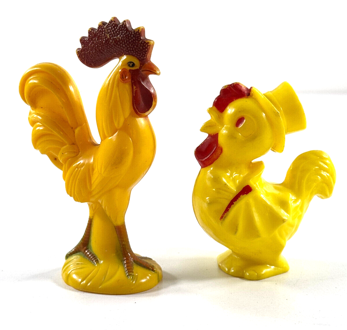 vtg Easter Pair (x2) Knickerbocker RATTLE chicken rooster duck duckling