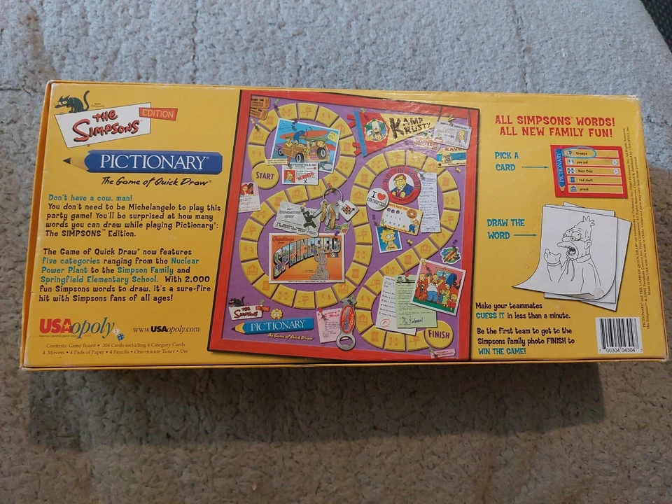 Pictionary The Simpsons Edition Board Game of Quick Draw USAopoly 2002 - Image 2 of 2