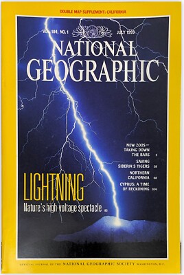 National Geographic Magazine - July 1993  Lightning New Zoos Northern California
