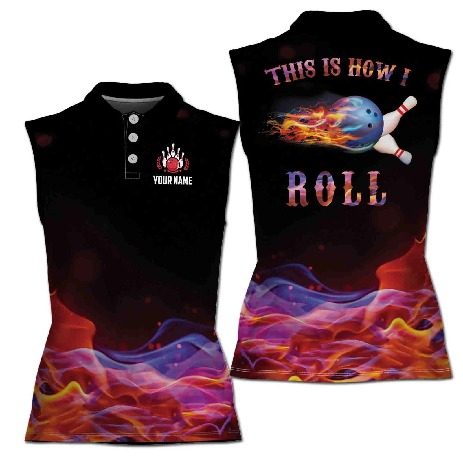 Custom Name Passion Bowling On Flame This Is How I Roll Women Sleeveless Polo
