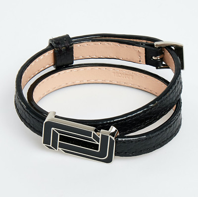 LANCEL PARIS Black Leather Double Wrap Bracelet