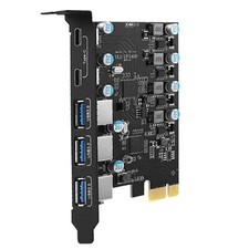 USB PCIe Card Power Supply 5 Ports USB 3.0 Expansion Card 3 USB A and 2 Type-...