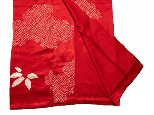 Vintage Nagajuban Kimono Unterkleid rot Seide Shibori in kräftigem Blumenmuster - Bild 7 von 11