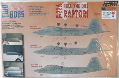 1/72 Two Bobs Decals F-22A ''ROLL THE DICE RAPTORS'' #72-071 OOP/HTF/RARE