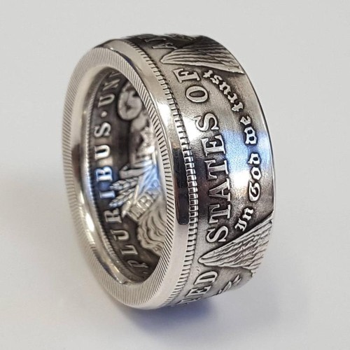 Silber Dollar Münzring Größe 6-13 Handarbeit Handarbeit selten Silber Morgan Herrenringe - Bild 5 von 12