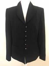 Womens SAG HARBOR Suit Blazer Jacket Pinstripe Black Front Button Size 10