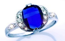 Royal Blue CZ Marquise Dome Solitaire Ring with Accents 925 Sterling Silver