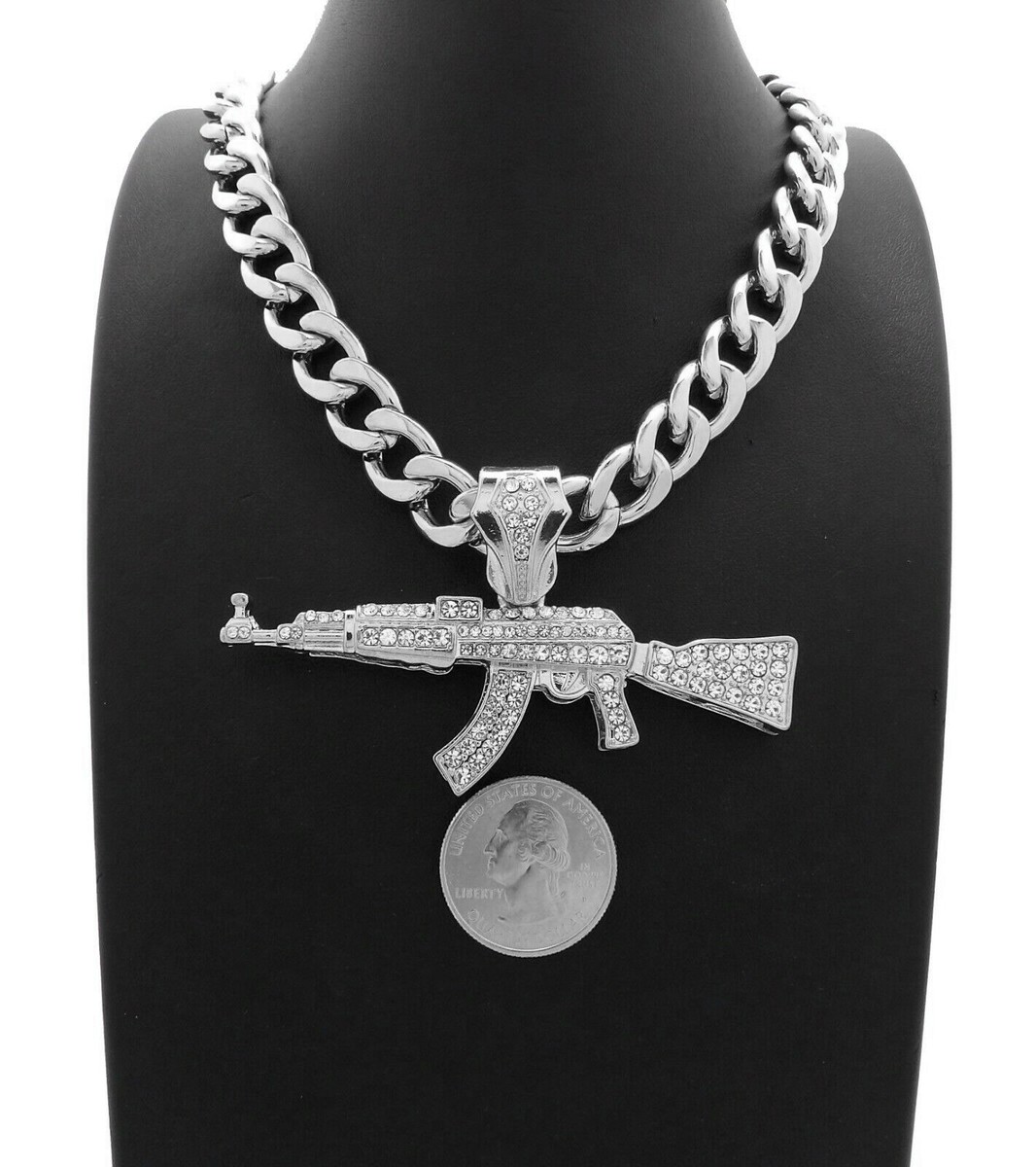 Mens Hip Hop Full Iced AK-47 Gun Pendant 11mm 20