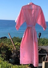 Vintage Silky Long California Dynasty ROBE Pocket  Sash - Pink - FAST SHIPPING