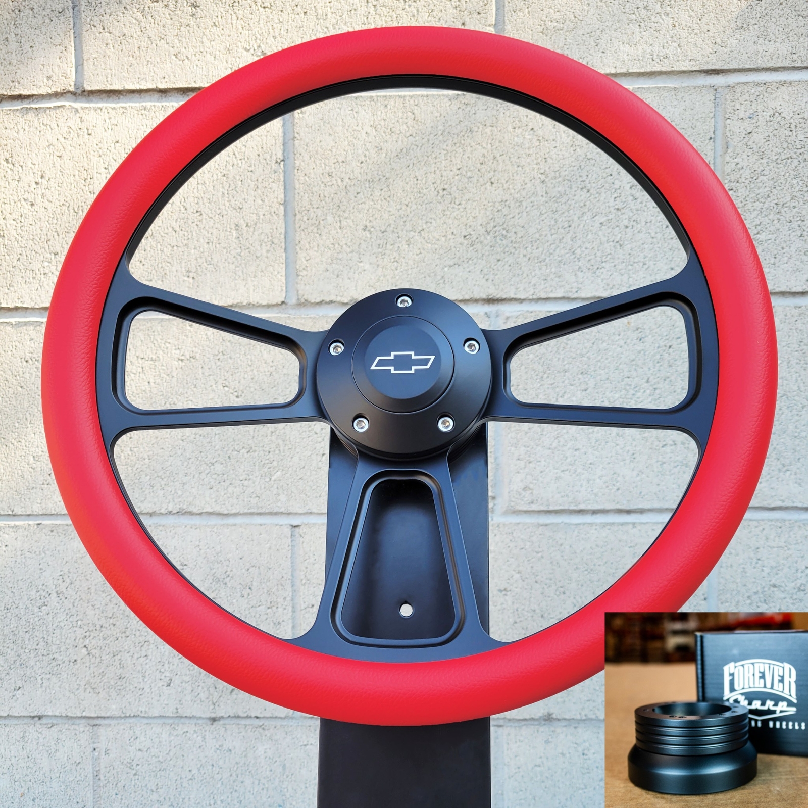 14 Inch Billet Aluminum Steering Wheel + Adapter For Chevy/GMC 1969-1994 - Black Wrapped