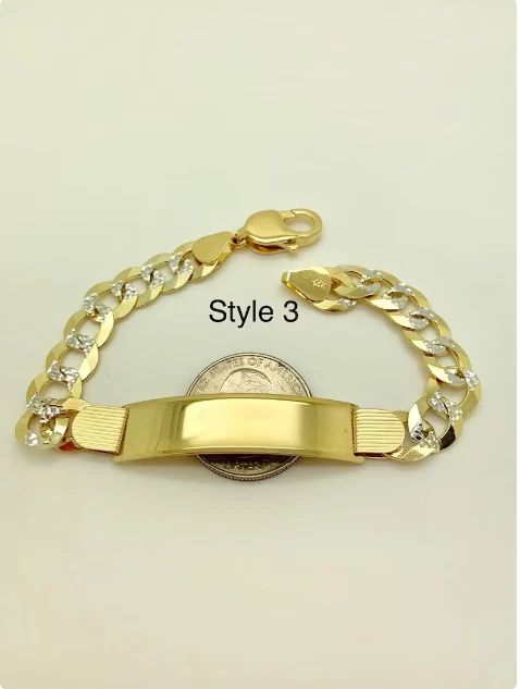 Cadena/pulsera PAVE de oro amarillo + blanco macizo de 14 k con eslabón de identificación de bordillo de 8,5" 8,4 mm 14 gr Foto 3 de 4