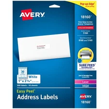Easy Peel Printable Address Labels with Sure Feed 1" x 2-5/8" White 300 Blank...