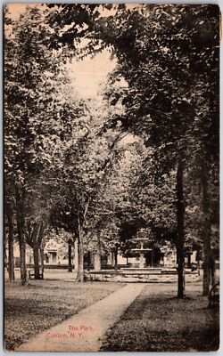 1916 The Park Canton New York NY Pathway Trees Fountain Posted Postcard