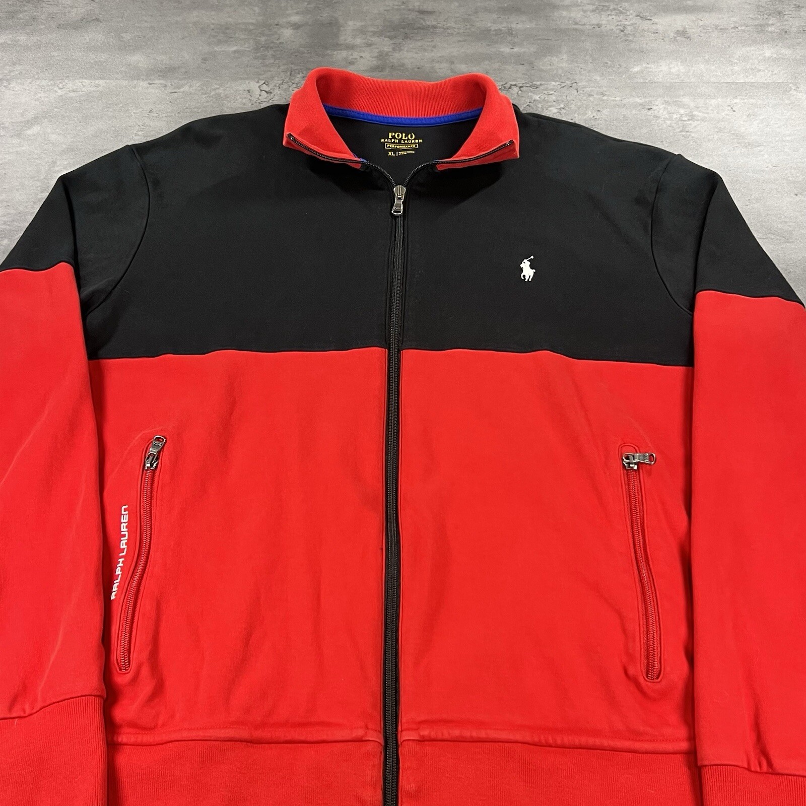 Polo Ralph Lauren Interlock Track Jacket Full Zip XL Uomo Nero Rosso Pony Logo
