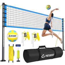 Outdoor Volleyball Net Set Portable Height Adjustable with Poles Ball Pump Bag