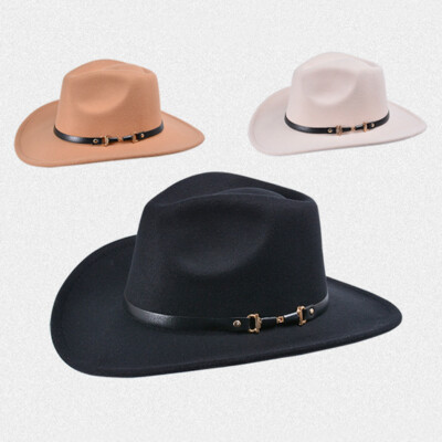 Men's Western Cowboy Felt Fedora Hats Wide Brim Panama Hat with Belt Buckle  UK