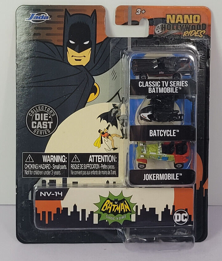 3 Micro Miniature Classic TV Batmobile Jokermobile Batcycle New Jada Batman Nano