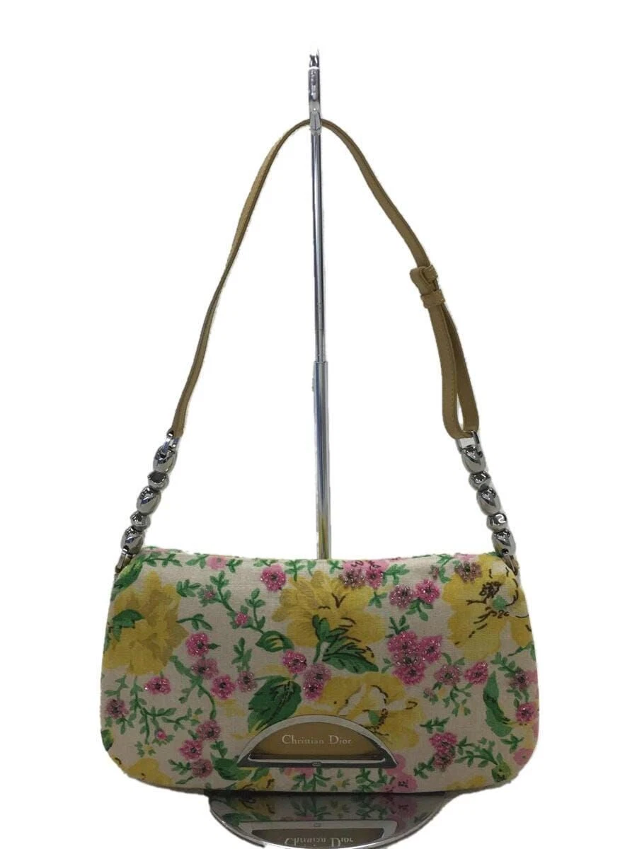 Sac à main Christian Dior toile jaune motif complet occasion