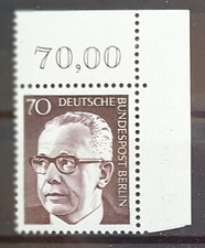 Berlin 1970 ** Mi 366 Heinemann 70Pf Eckrand Ecke Bogenecke oben rechts 03601C