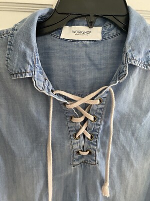 Nice Workshop Republic Clothing blouse top blue sleeveless Lace up closure - S