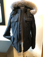 NEW Moose Knuckles Larkspur Black Gray Fox Fur Hooded Coat Jacket Down Size XS