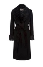 Jaeger 100% Wool Coat, Faux Fur Trim, Black, 18, 20, Bnwot