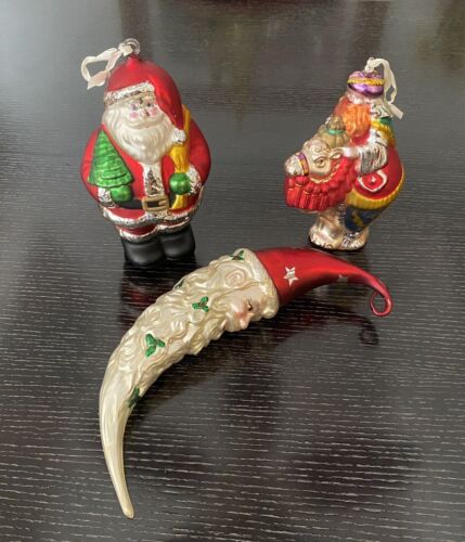 Dept. 56 Large Mercury Glass Wiseman on Camel, Santa Moon And Santa Ornament - Picture 1 of 7