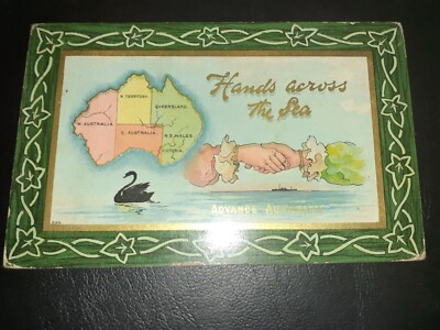 Hände übers Meer, ADVANCE AUSTRALIA, Kartenkarte mit schwarzem Schwan