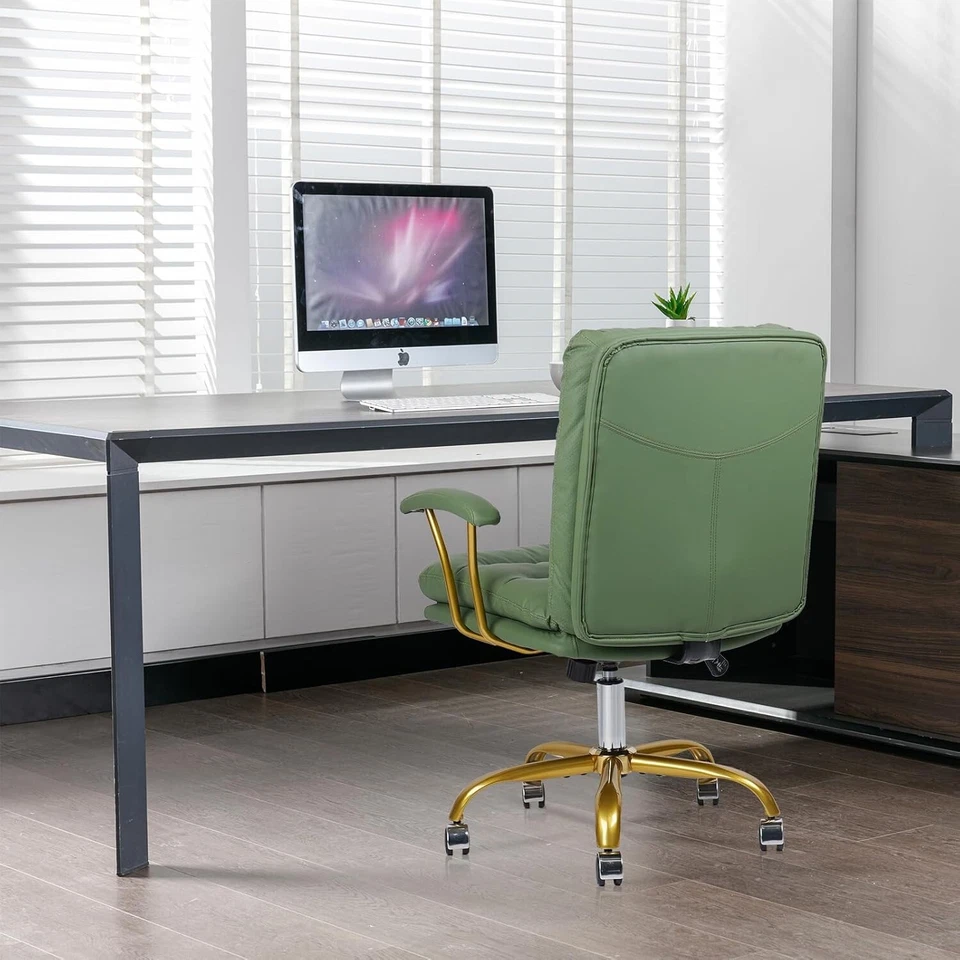 Silla de escritorio ergonómica para oficina en casa cómodas sillas de cuero para computadora para dormitorio Foto 3 de 4