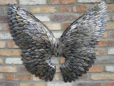 Silber gebürstetes Gold Metall Engelsflügel Wandkunst Skulptur Plakette Haus Garten 90