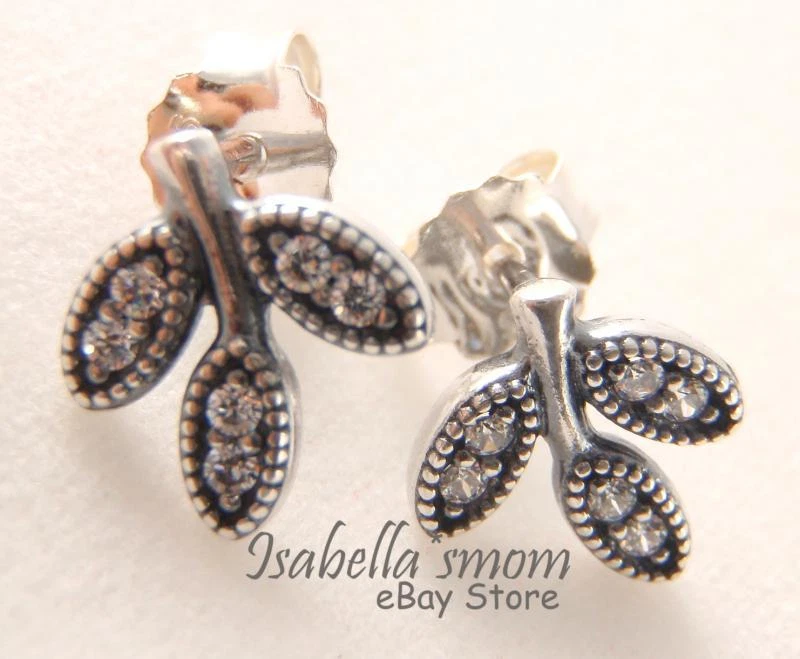 SPARKLING LEAVES Authentic PANDORA Silver CLEAR CZ STONES Earrings