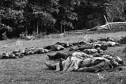 New 5x7 Civil War Photo: Gathered for Burial Near Rose Woods at Gettysburg