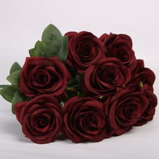 10 Heads Silk Rose Artificial Flowers Fake Bouquet Wedding Home Party Decor UK