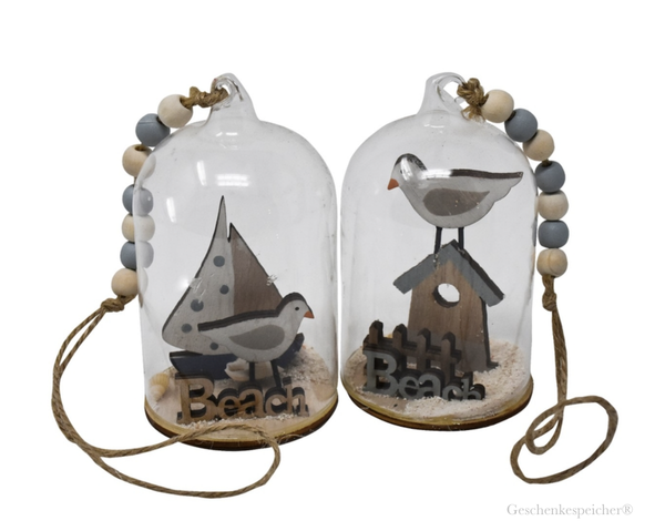 HäNger Glas Maritime Dekoration Beach Boot MöWe Natur Blau 10 Cm 2 StüCk Im Set-image