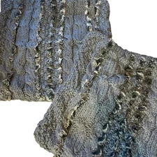 2 Pottery Barn Colossal Cable Knit Fuzzy Pillow Covers 24x24 Wool Blend Gray