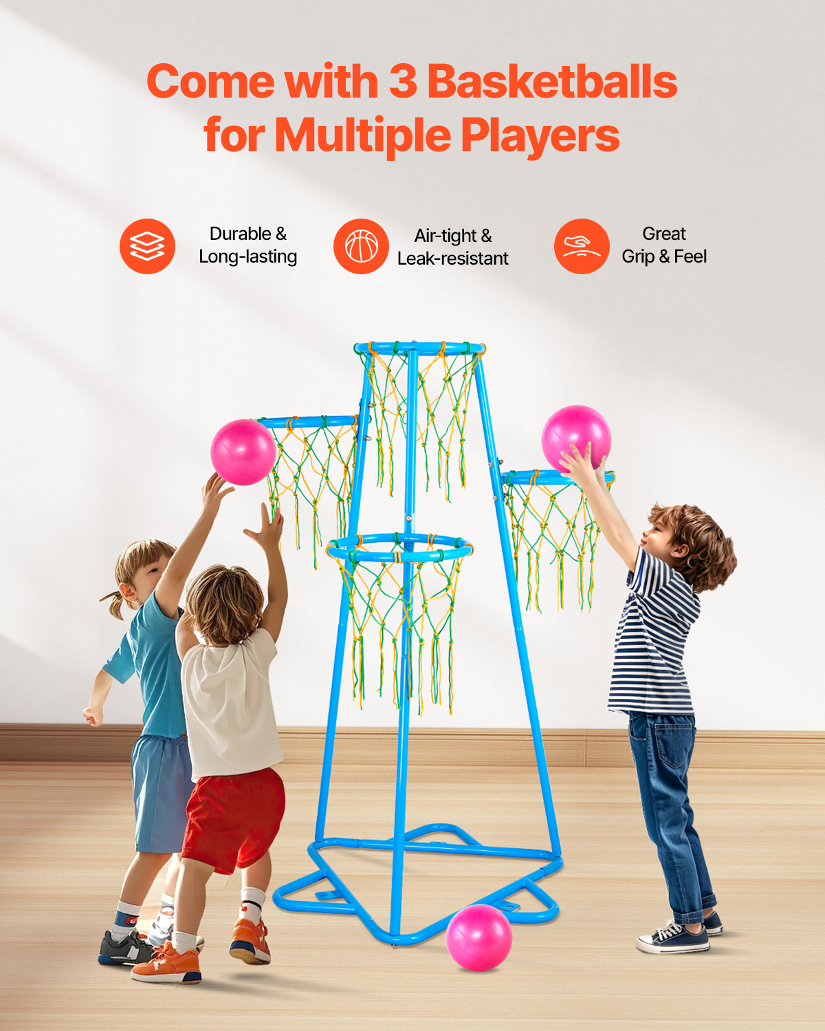 Kids Basketball Hoop 4-Hoop Portable Basketball Stand with Adjustable Heights