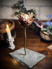 Unpainted Rose with Fingers Grasping Skull - Halloween Spooky Art